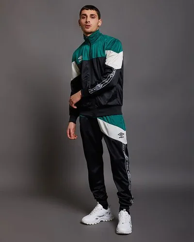 Colorblock polyester tracksuit with logo print band - Black